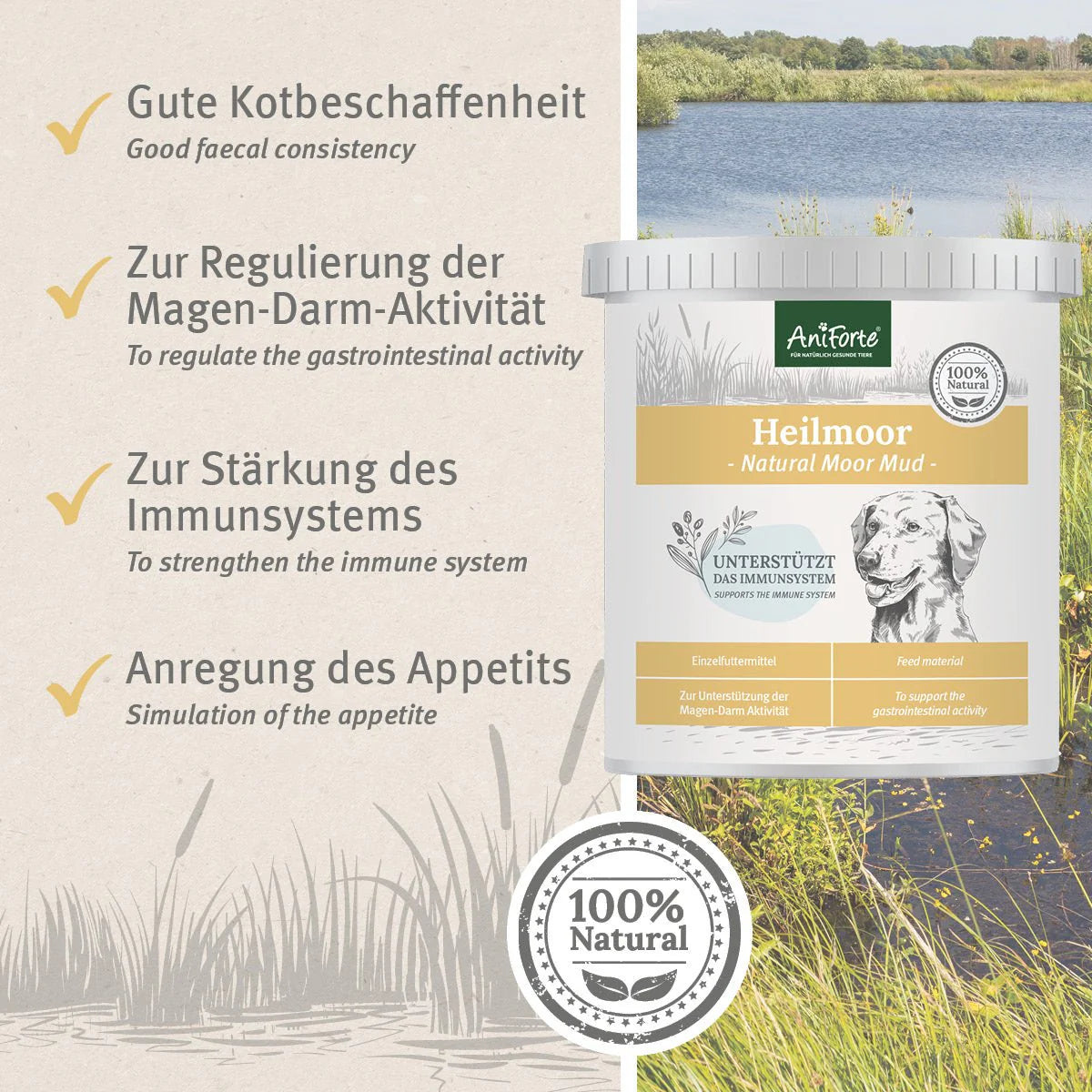 AniForte Naturmoor - ehemals Heilmoor für Hunde und Katzen - Für festeren Kot & gute Verdauung, appetitanregend