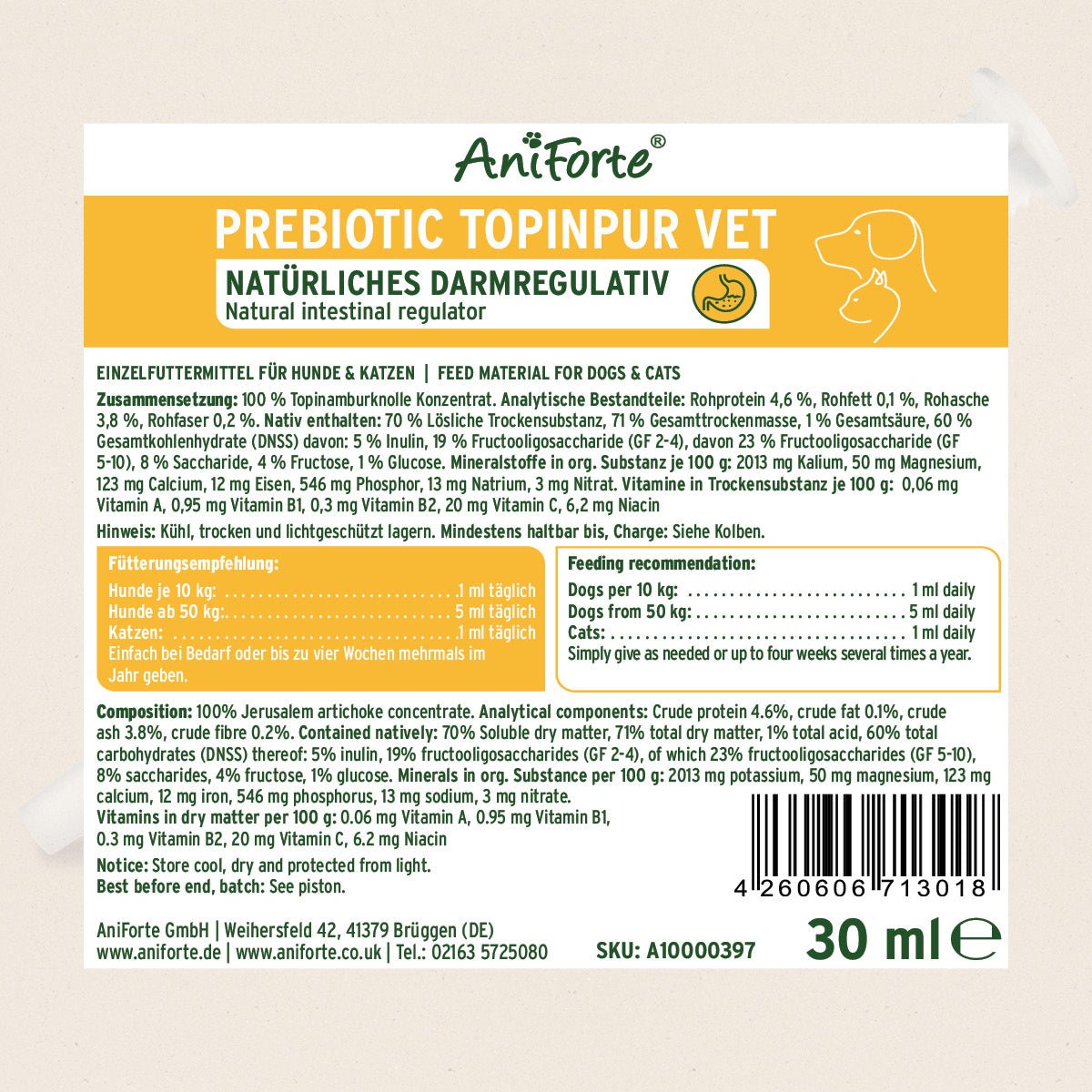 AniForte Prebiotic TopinPur VET Natürliche Darmflora & Schleimhautschutz Hund & Katze