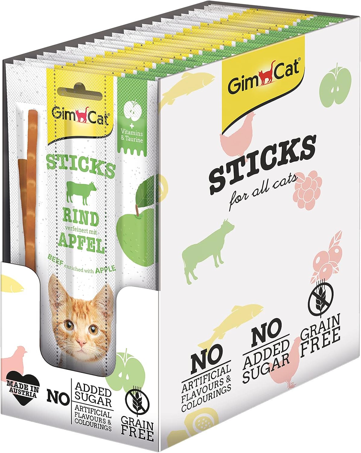 GimCat Superfood Duo-Sticks - Rind & Apfel/Hühnchen & Waldbeere - je 3 Sticks 15g, für alle Katzen