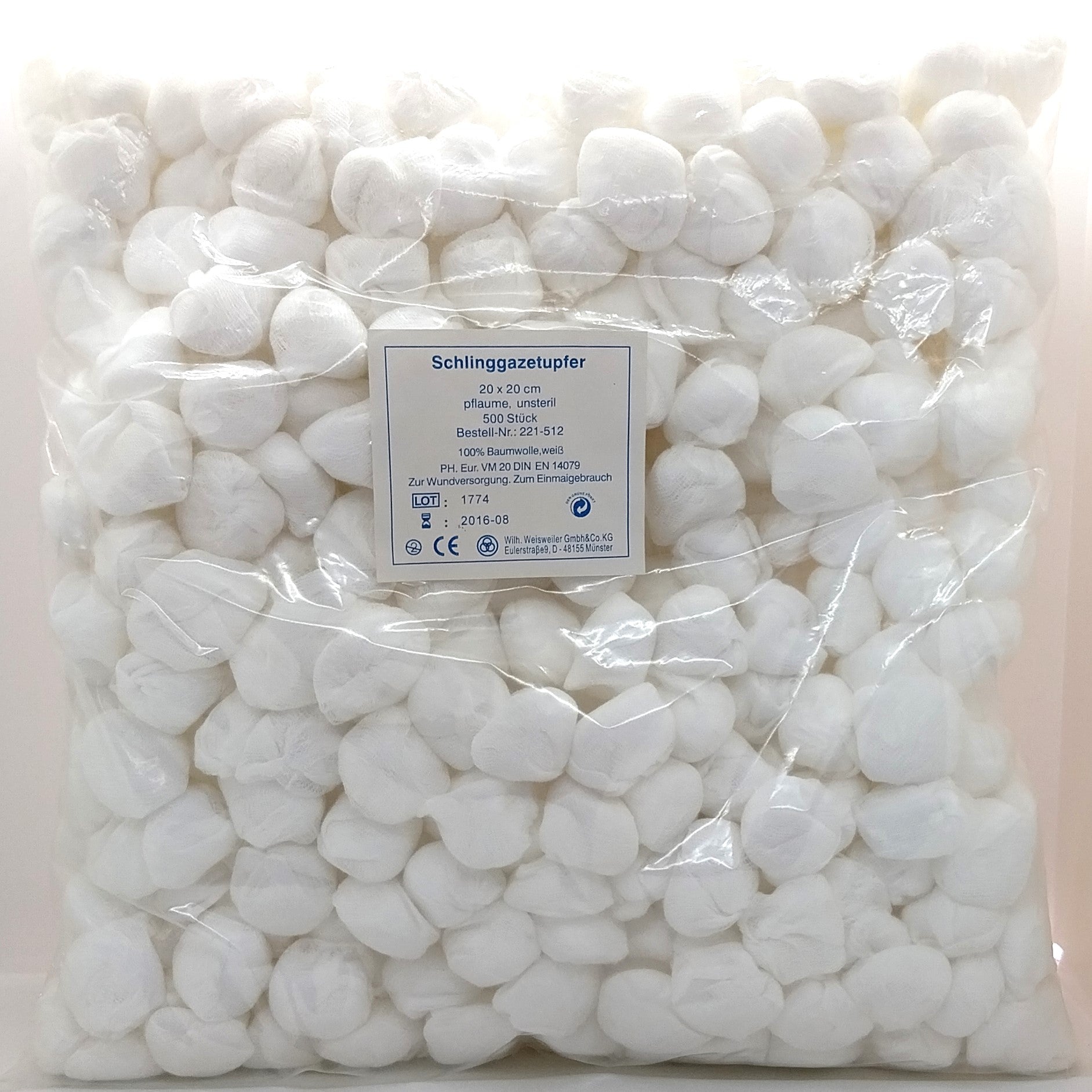 Mulltupfer Schlinggazetupfer unsteril, Reinigung von Augen, Ohren, Nasenbereich und Wundversorgung