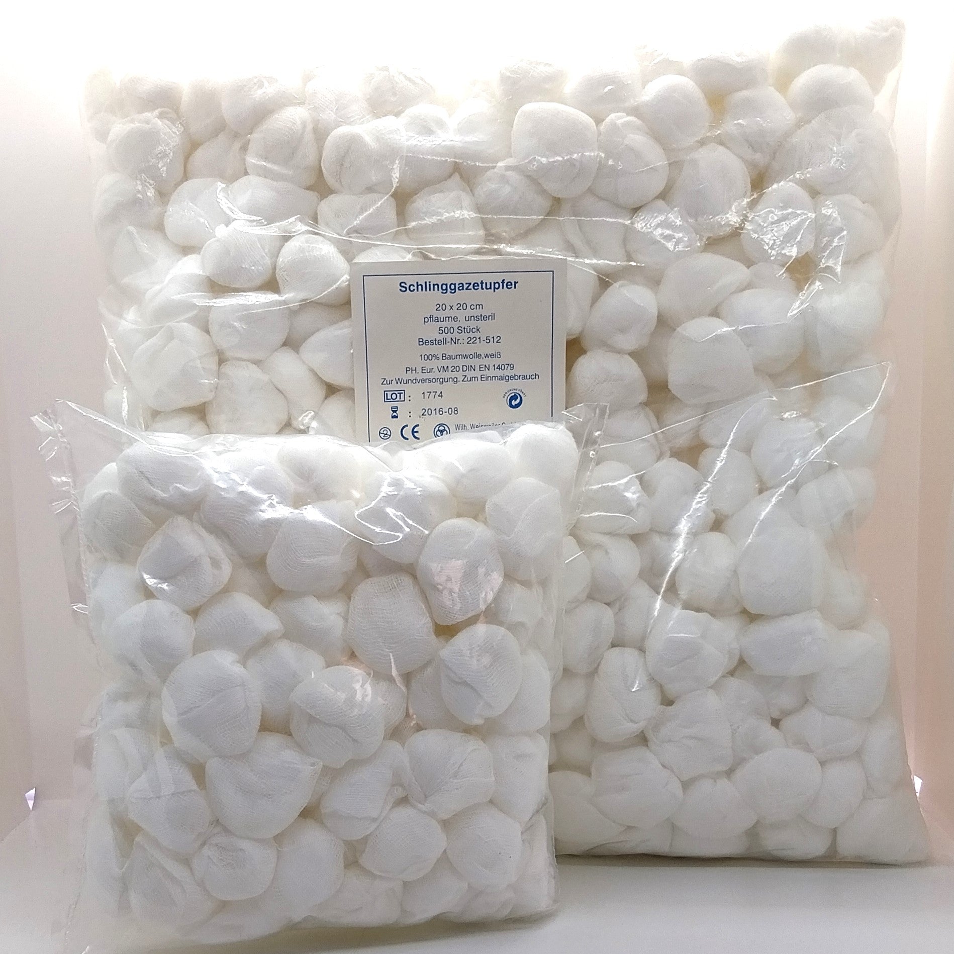 Mulltupfer Schlinggazetupfer unsteril, Reinigung von Augen, Ohren, Nasenbereich und Wundversorgung