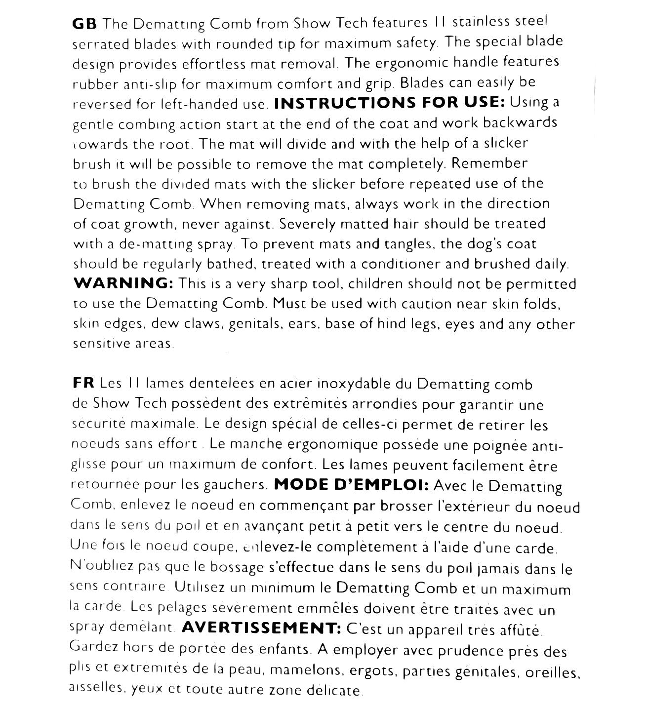 Show Tech Dematting Comb 11, 9 oder 6 blades, Entfilzungskamm mit 11, 9 oder in Mini mit 6 Klingen