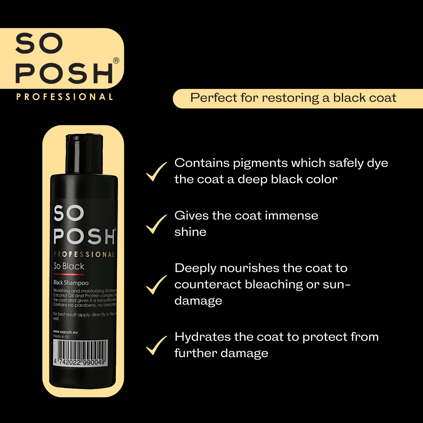So Posh So Black Shampoo - Intensivpflege für schwarzes Fell mit Kokosöl & Protein