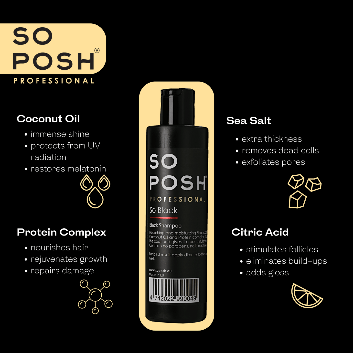 So Posh So Black Shampoo - Intensivpflege für schwarzes Fell mit Kokosöl & Protein