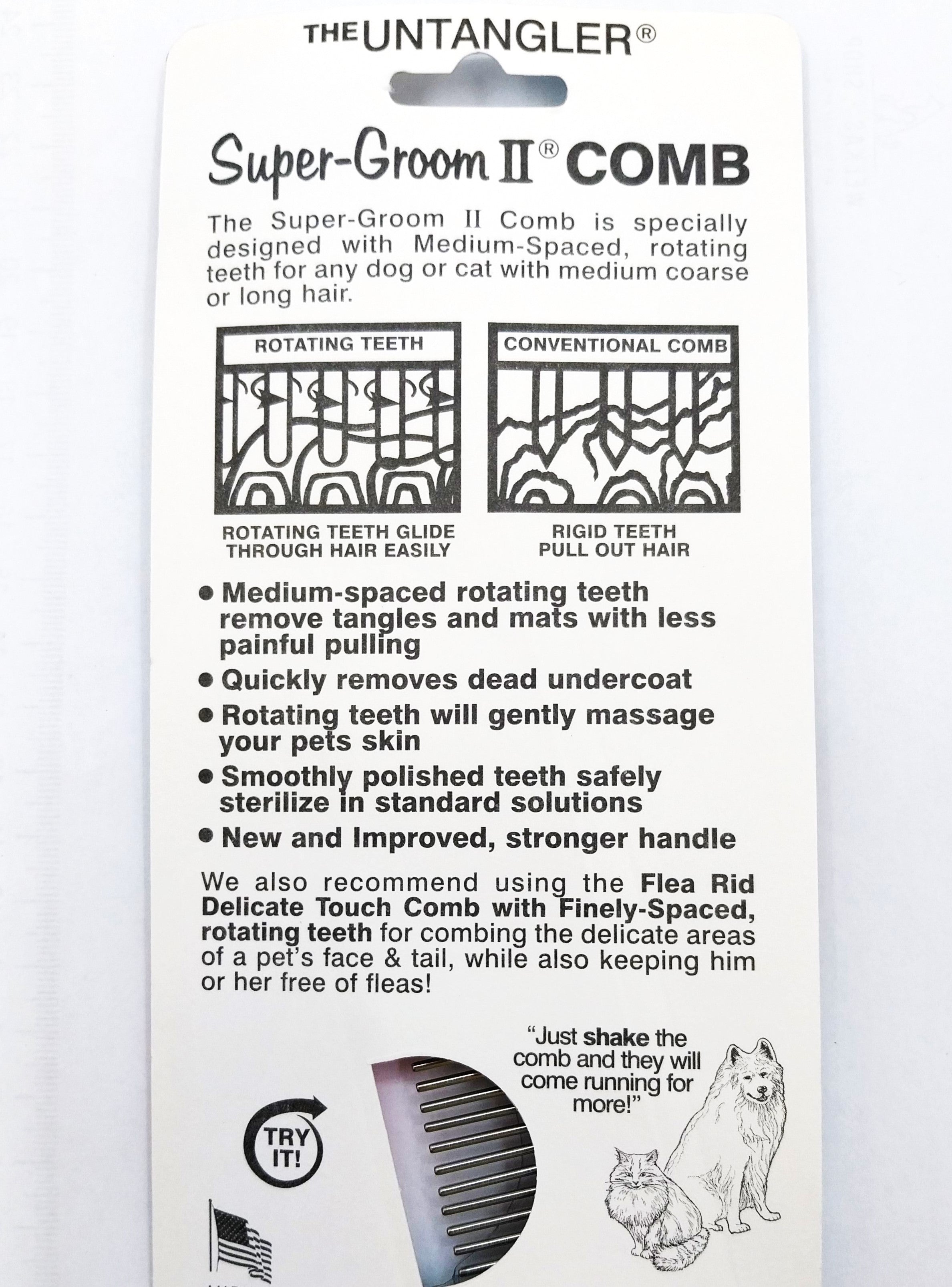 Untangler Super Groom II Comb, Kamm mit fein angeordneten rotierenden Zähnen - für kleine Rassen