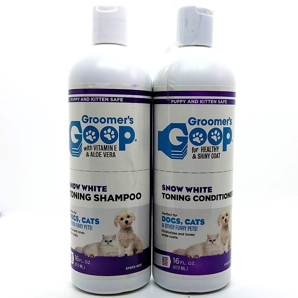 Groomer’s Goop Snow White Toning Shampoo & Conditioner – Aufhellende Fellpflege (473 ml)