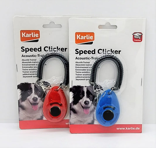Karlie Speed Clicker in verschiedenen Farben mit Spiralband und Karabiner