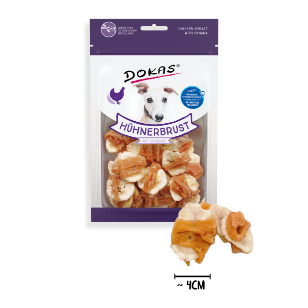 Dokas Hühnerbrust mit Banane – Fruchtiger Premium-Snack für Hunde 70gr