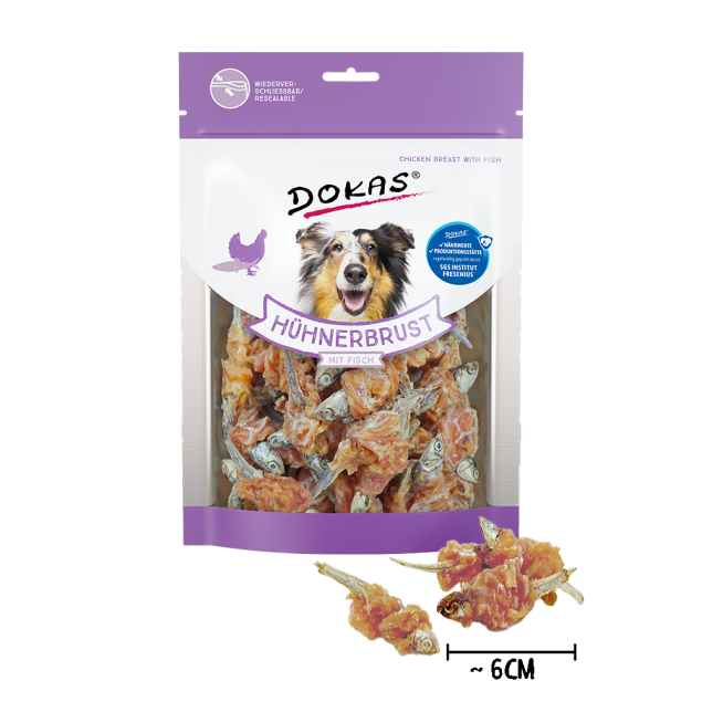 Dokas Hühnerbrust mit Fisch Proteinreicher Hundesnack Omega-3 220gr