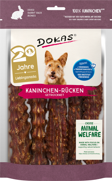 Dokas Kaninchen-Rücken 120 g – purer BARF-Kausnack für Hunde