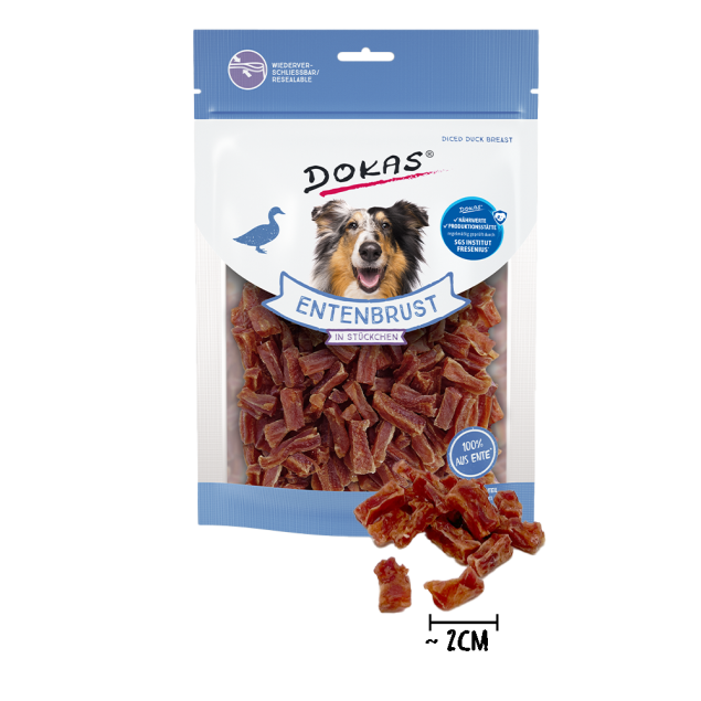 Dokas Entenbrust in Stückchen – Fettarmer Trainingssnack für Hunde