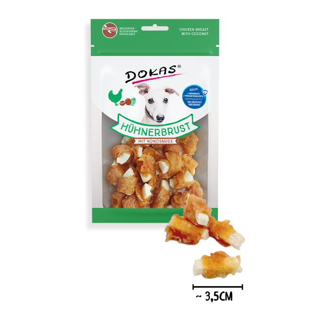 Dokas Hühnerbrust mit Kokosnuss – Exotischer Snack für Hunde 60gr