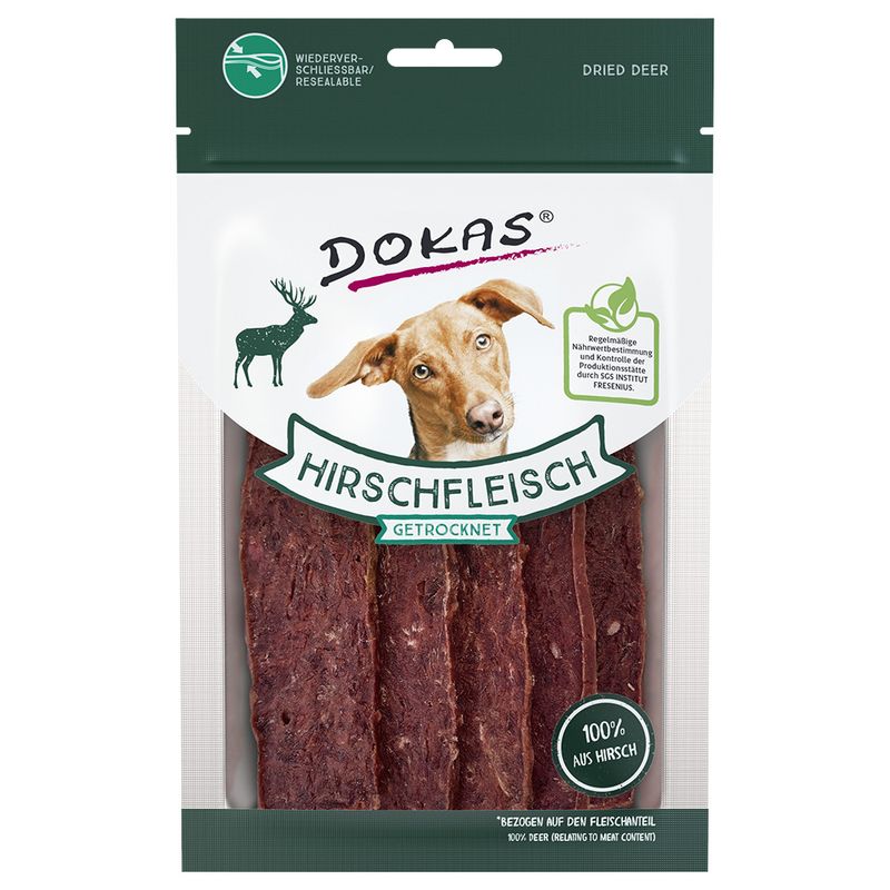 Dokas Hirschfleisch getrocknet, Hundesnack Leckerli Snack, 60gr