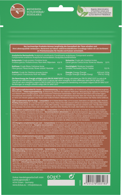 Dokas Hühnerbrust mit Kokosnuss – Exotischer Snack für Hunde 60gr