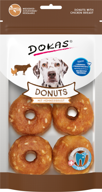 Dokas Donuts mit Hühnerbrust 160 g – Kausnack mit Zahnpflege-Effekt