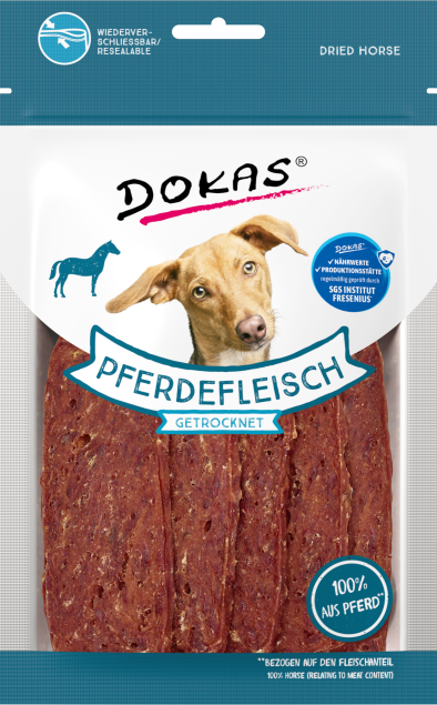 Dokas Pferdefleisch getrocknet 60 g – Hundesnack für sensible Hunde