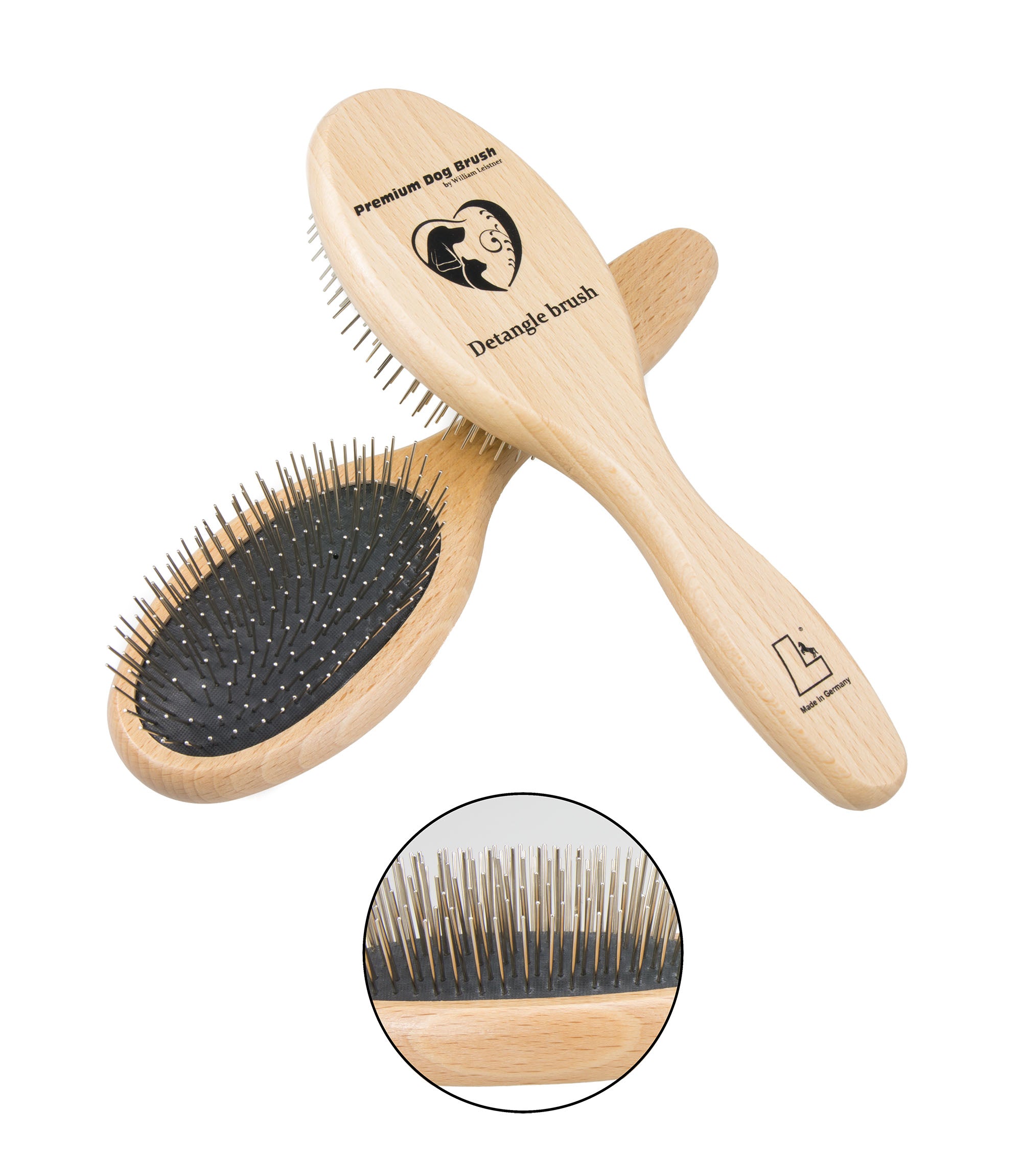 Leistner Premium Dog Brush Detangle mit Edelstahlstiften