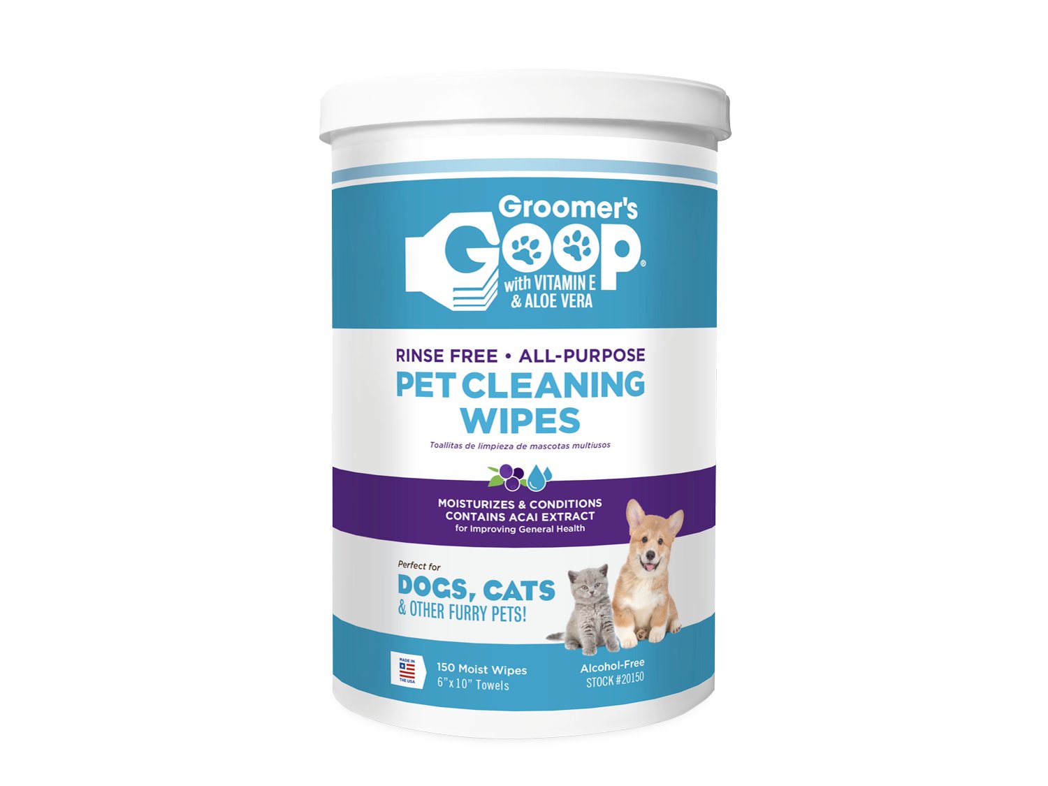 Groomer's Goop Pet Cleaning Wipes – Haustier-Reinigungstücher, 150 Stück