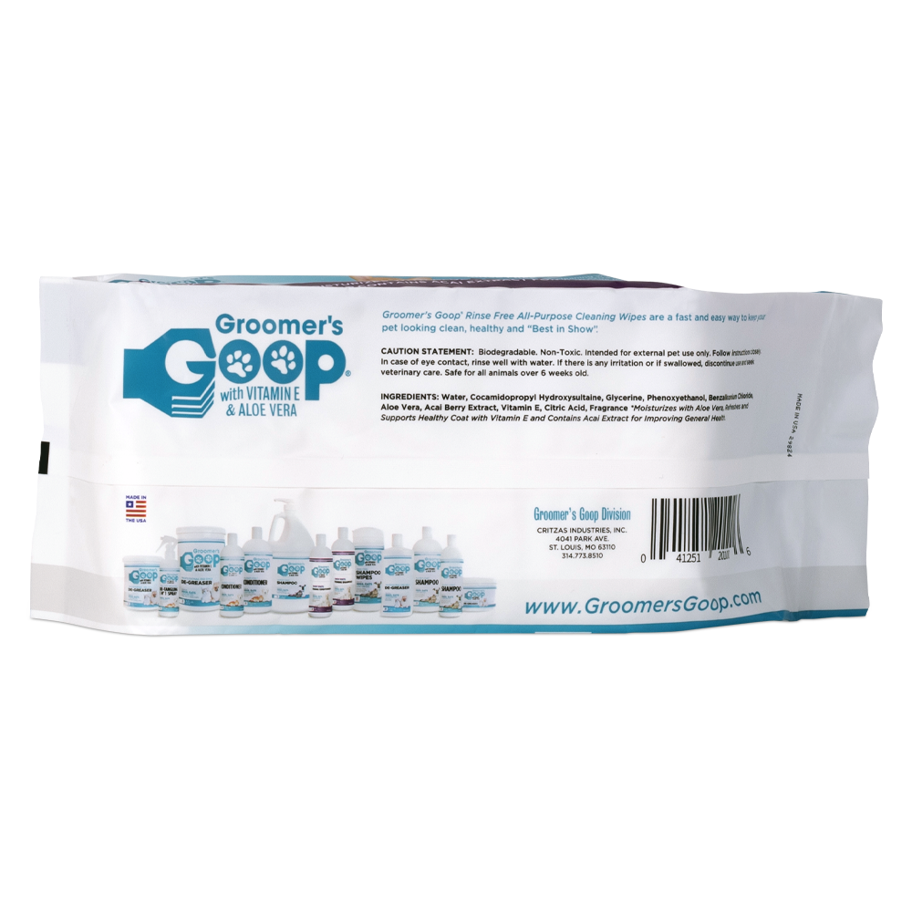 Groomer's Goop Pet Wipes Feuchte Pflegetücher mit Açaí-Extrakt – Sanfte Reinigung für Hund & Katze