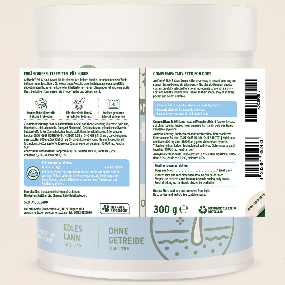 AniForte Fell & Haut Snack für Hunde mit Lamm & Omega 3