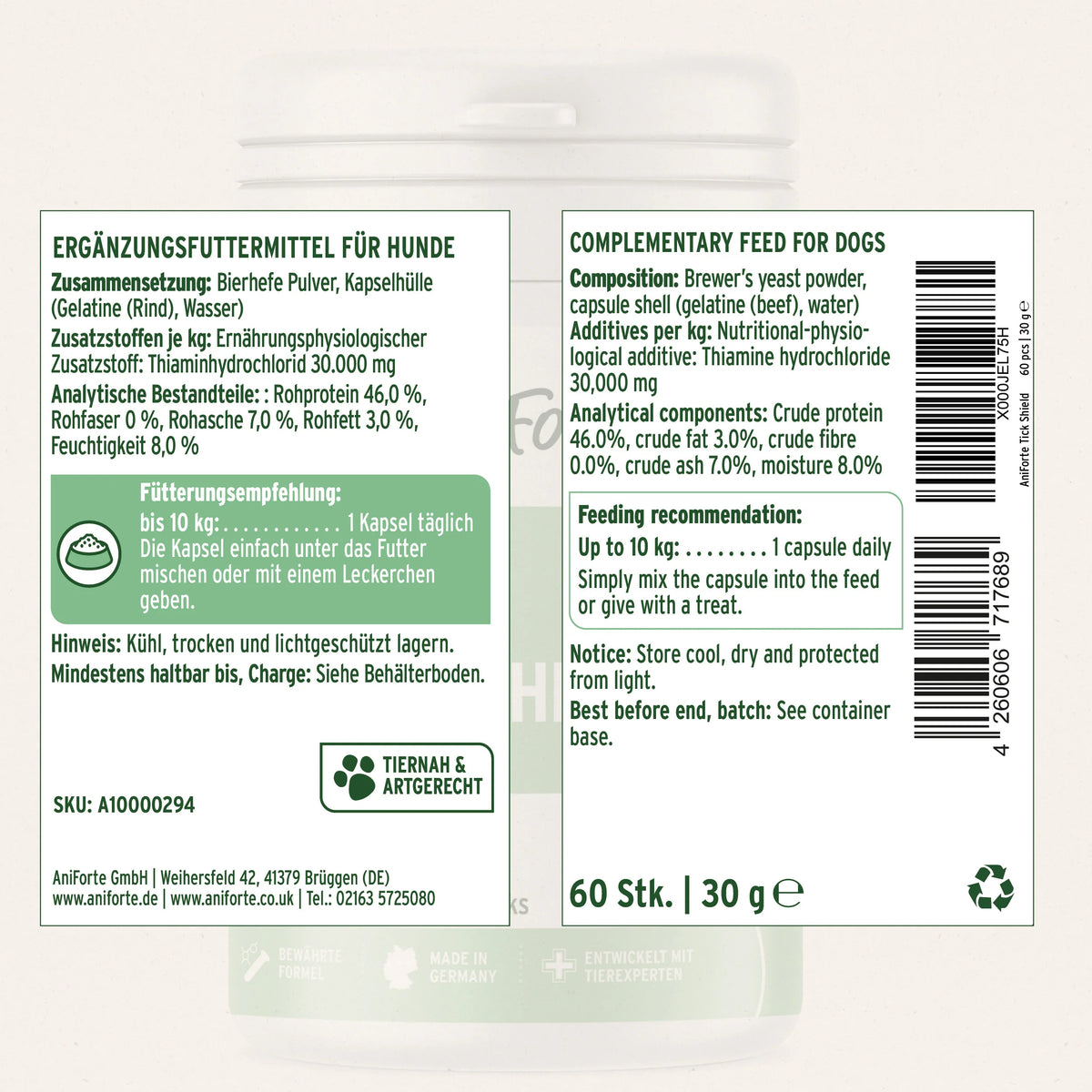 AniForte® ZeckenSchild Kapseln Unterstützt den Schutz vor Zecken mit Bierhefe & Vitamin B1, für Hunde