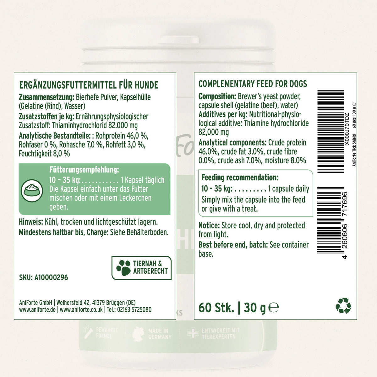 AniForte® ZeckenSchild Kapseln Unterstützt den Schutz vor Zecken mit Bierhefe & Vitamin B1, für Hunde