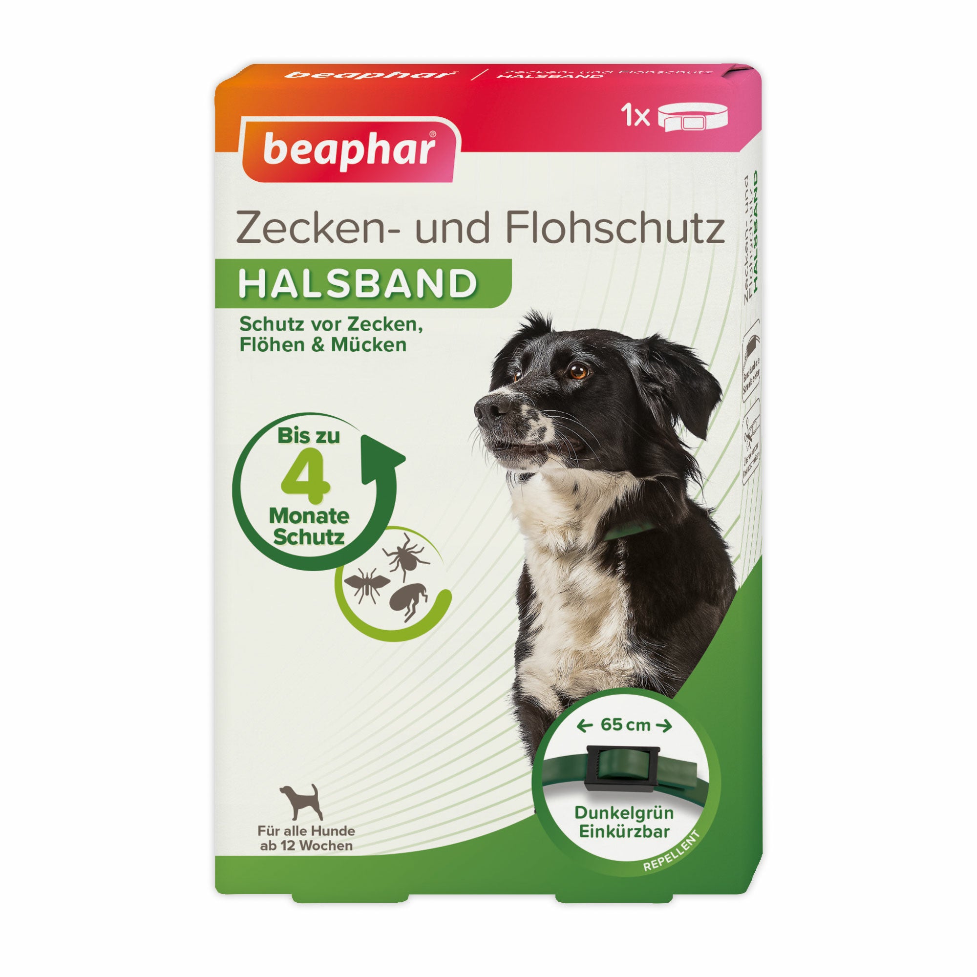 Beaphar Zecken- und Flohschutz Halsband für Hunde, für Tiere ab 12 Wochen geeignet 65cm, dunkelgrün