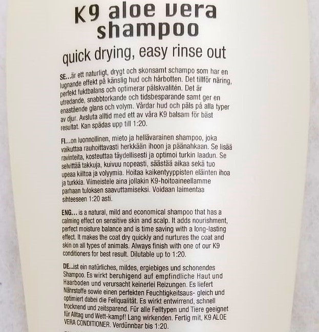 K9 Competition Aloe Vera Shampoo/Conditioner für sensible Haut von Hund und Katze, 300ml