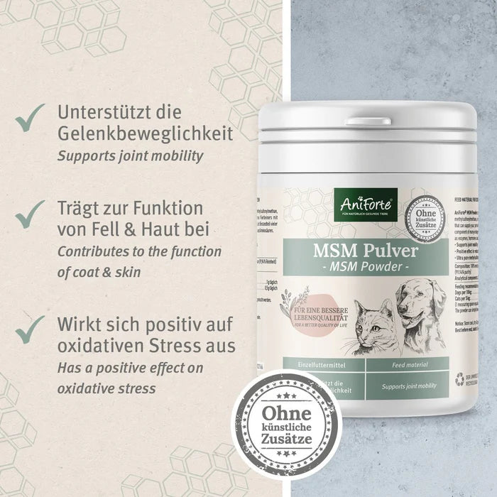 AniForte MSM Pulver zur Unterstützung der Gelenkkraft für Hunde & Katzen, 300g