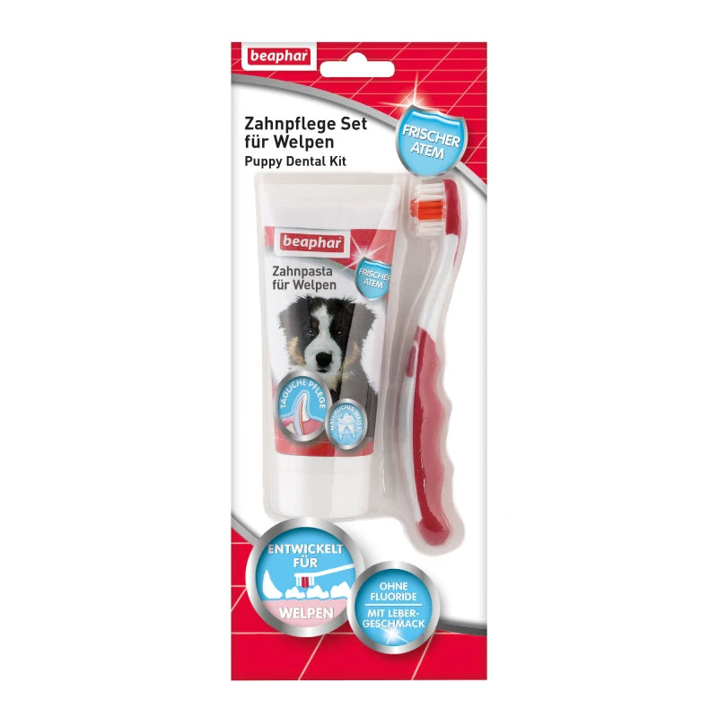 Beaphar Zahnpflege Set für Welpen und kleine Hunde, Puppy Dental Kit, 2-teilig