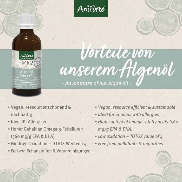 AniForte Algenöl - Veganes Omega-3 für Haut & Haar und zur Unterstützung des Stoffwechsels Hund, Katze, Pferd 50ml