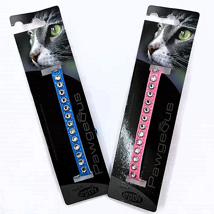 Katzenhalsband - Cat Collar mit Straßsteinchen rosa oder blau