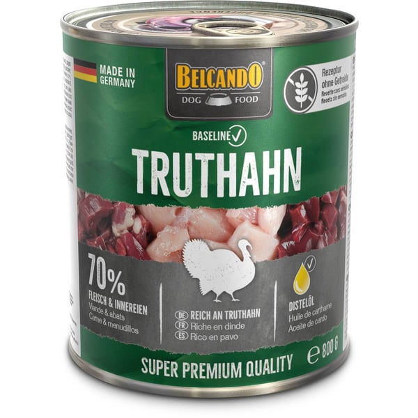 Belcando Baseline 0 % Getreide, 70 % Fleisch und Innereien, Super Premium Hundefutter, 800g