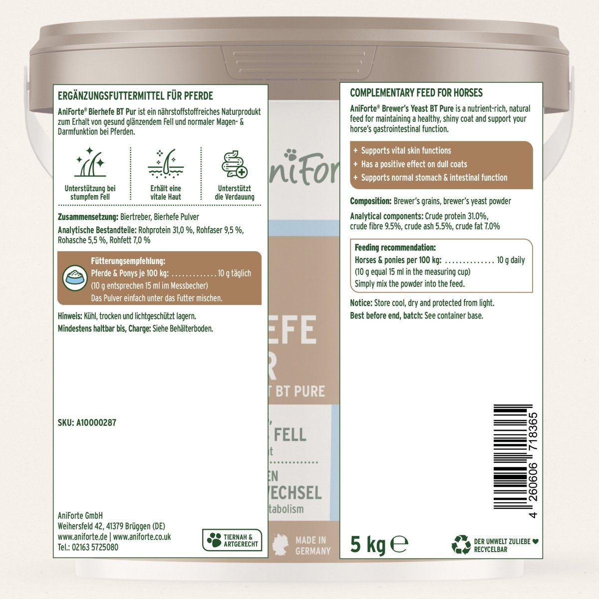 Aniforte Bierhefe BT Pulver Fellpflege & Verdauung für Pferde & Ponys