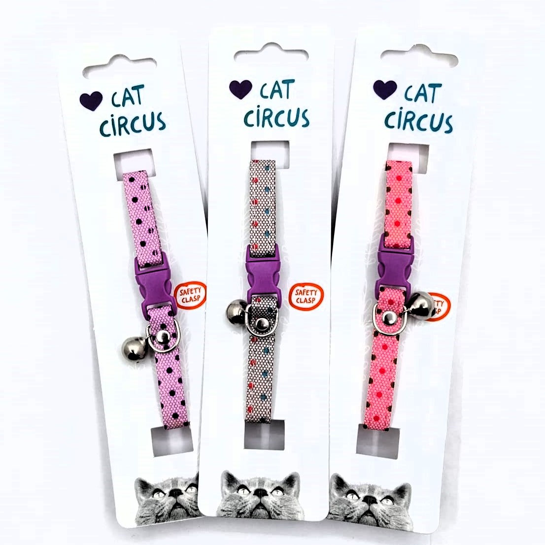 Cat Circus Katzenhalsband - Cat Collar Dotty print, Nylon Halsband mit Sicherheitsverschluss, 18 - 28 cm