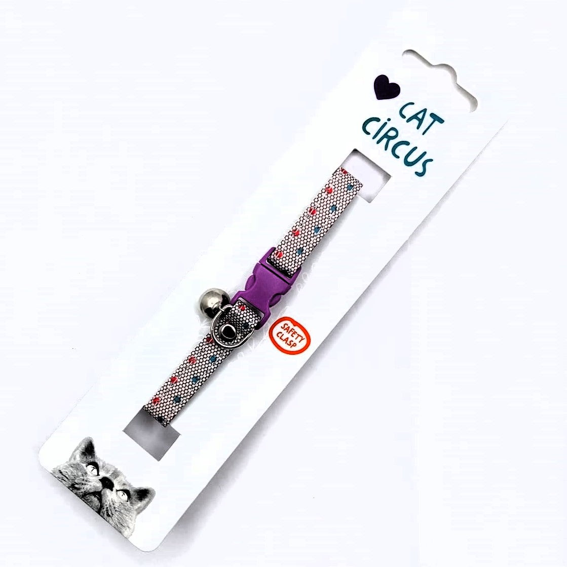 Cat Circus Katzenhalsband - Cat Collar Dotty print, Nylon Halsband mit Sicherheitsverschluss, 18 - 28 cm