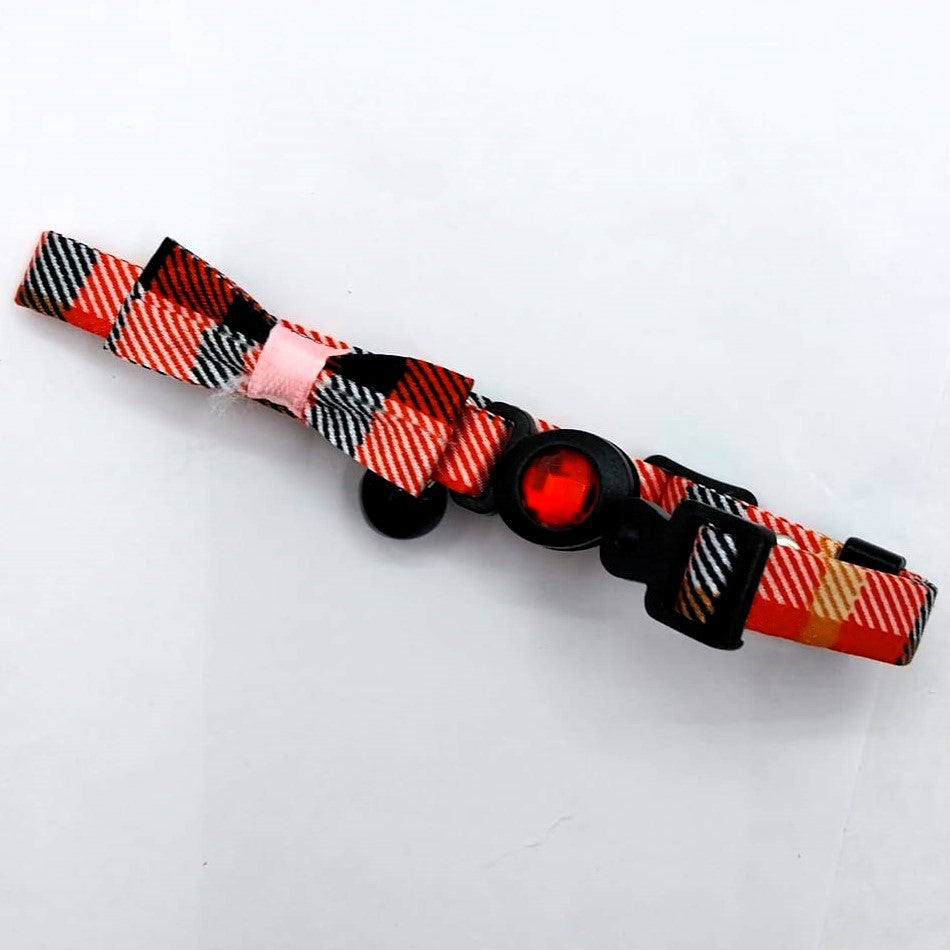 Cat Circus Katzenhalsband - Cat Collar, kariert Schleife-Sicherheitsverschluss mit Zierstein, 19 - 26 cm