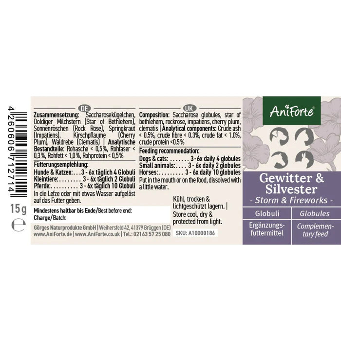 AniForte Bachblüten Gewitter & Silvester, pflanzliche Globuli nach alter traditioneller Rezeptur 15g