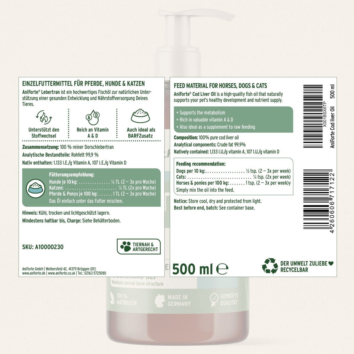 AniForte Lebertran stärkt Immunsystem & Knochenbau Hund, Katze, Pferd 500 ml