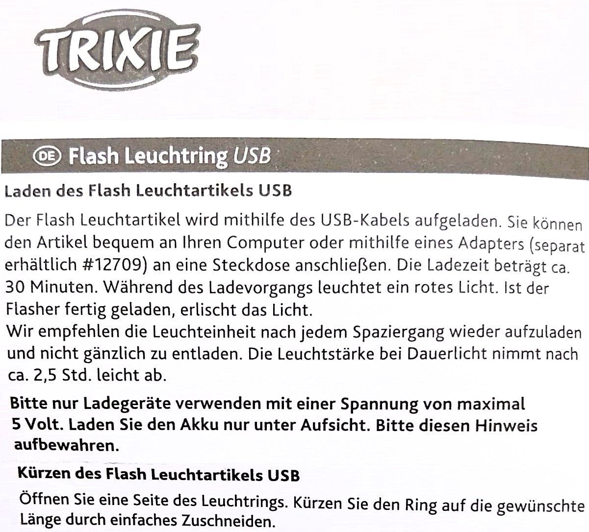 TRIXIE Flash Leuchtring USB – Leuchthalsband zuschneidbar, spritzwassergeschützt, bis 400m sichtbar