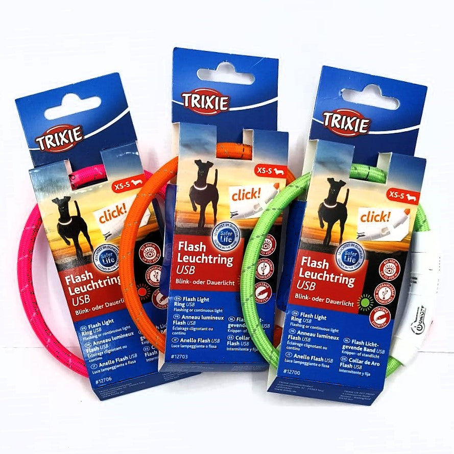 TRIXIE Flash Leuchtring USB – Leuchthalsband zuschneidbar, spritzwassergeschützt, bis 400m sichtbar