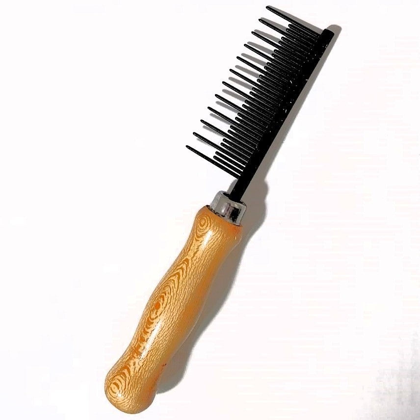 Kamm mit Holzgriff MCL4B antistatischer Unterfellkamm 2 kurz 1 lang, Tiere mit viel Unterfell, Made in UK