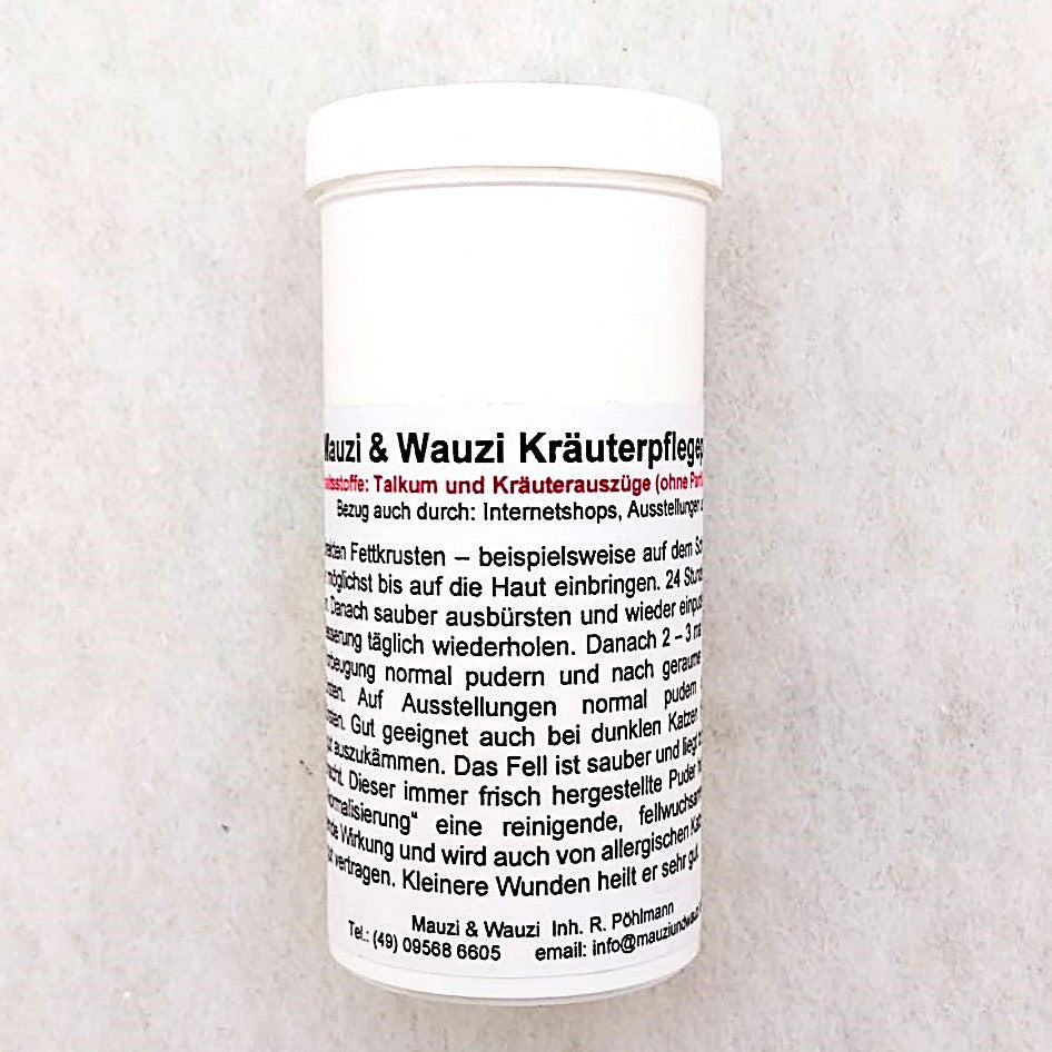 Mauzi & Wauzi Kräuterpuder fettiges Fell Pflegepuder Fettschwanz Hund Katze