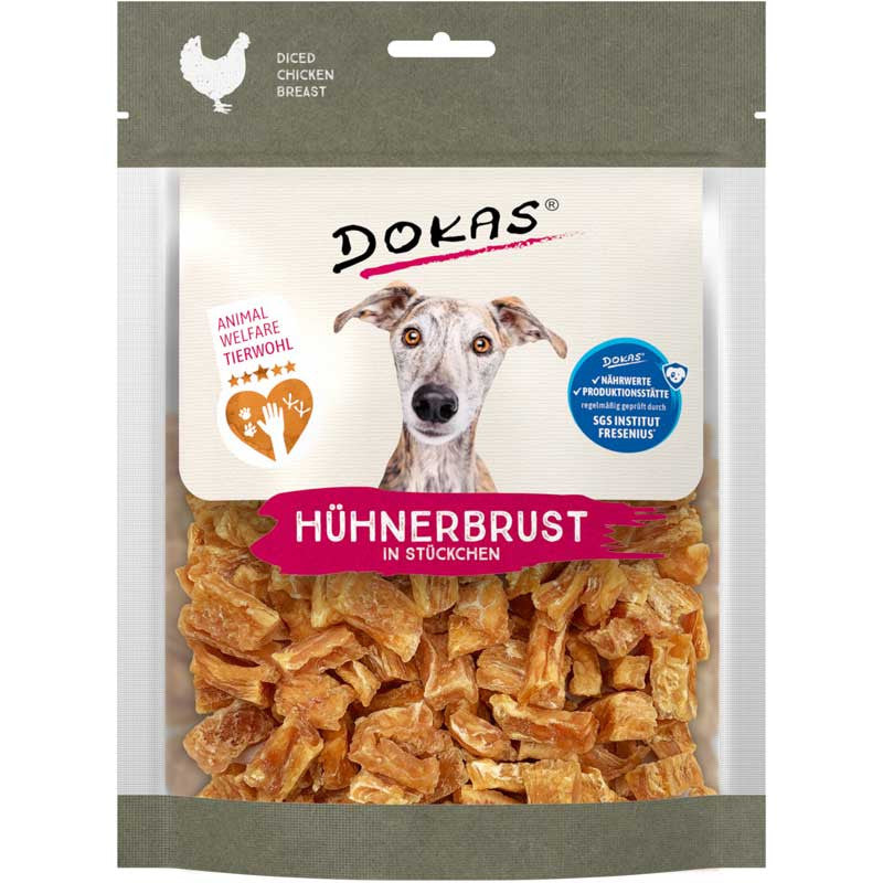 Dokas Hühnerbrust in Stückchen, Hunde Snack  - Tierwohl, 170g