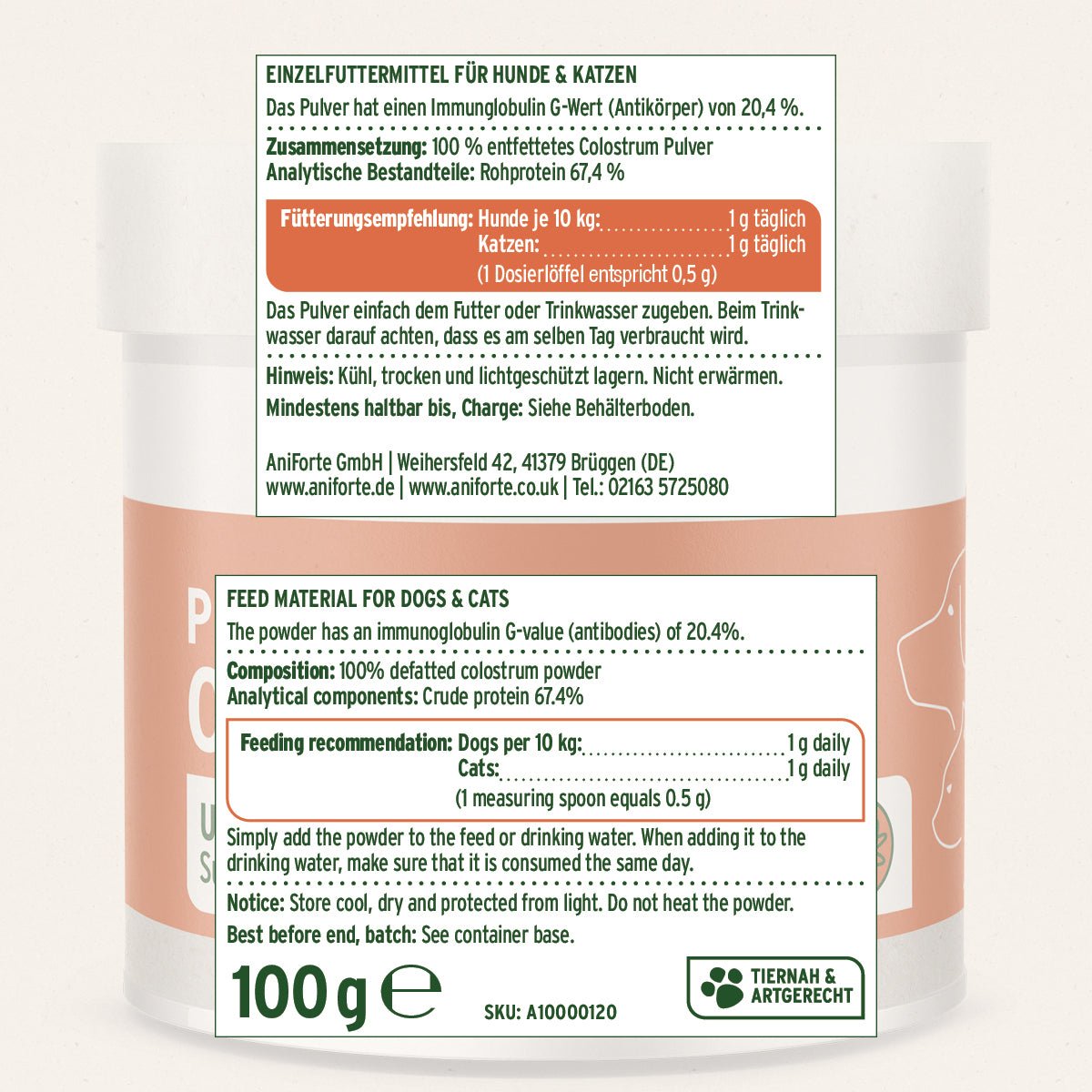 AniForte Premium Colostrum Stärkung der Abwehrkräfte und des Immunsystems 100g