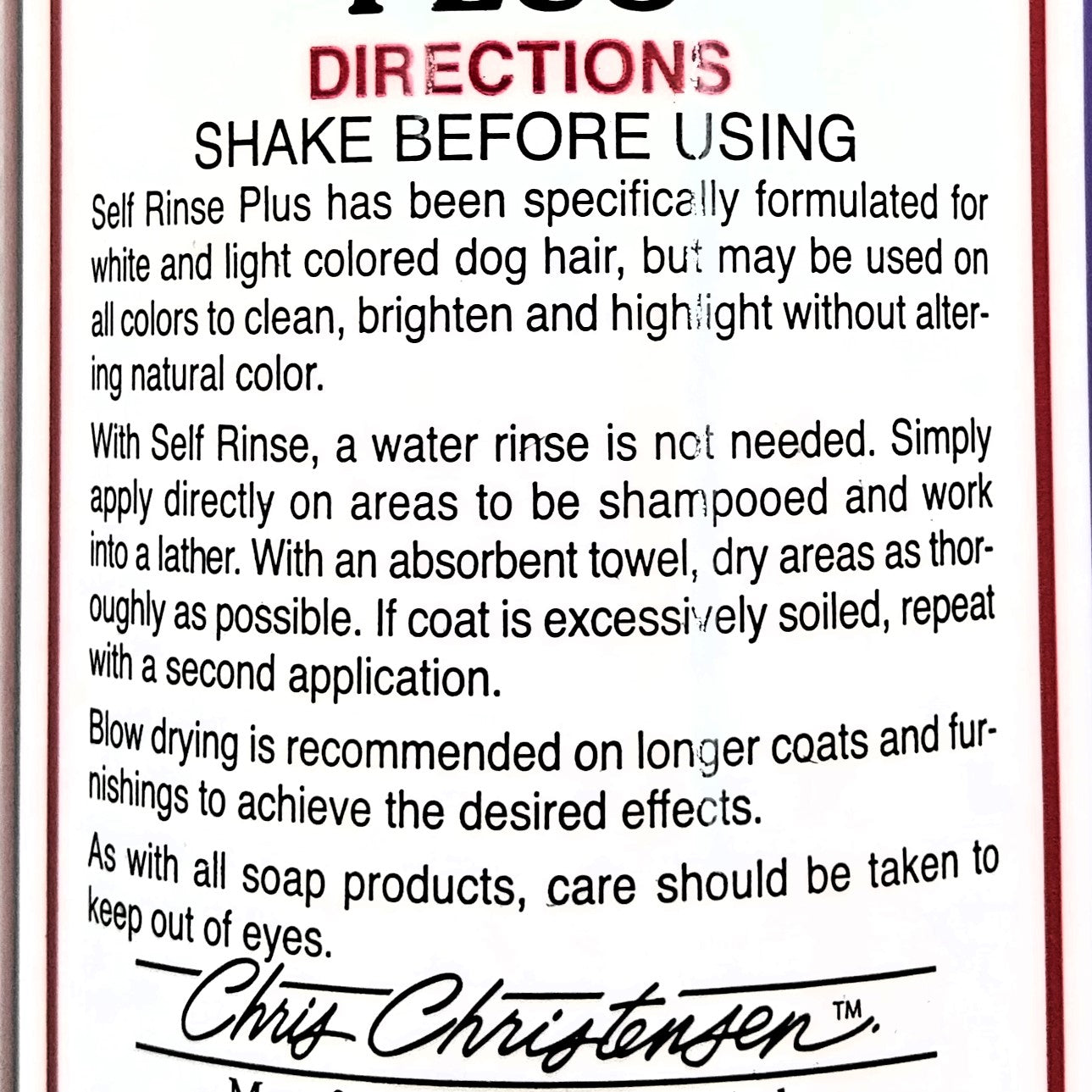 Chris Christensen Pro-Line Self Rinse Plus Shampoo, Tockenshampoo für weißes/helles Fell