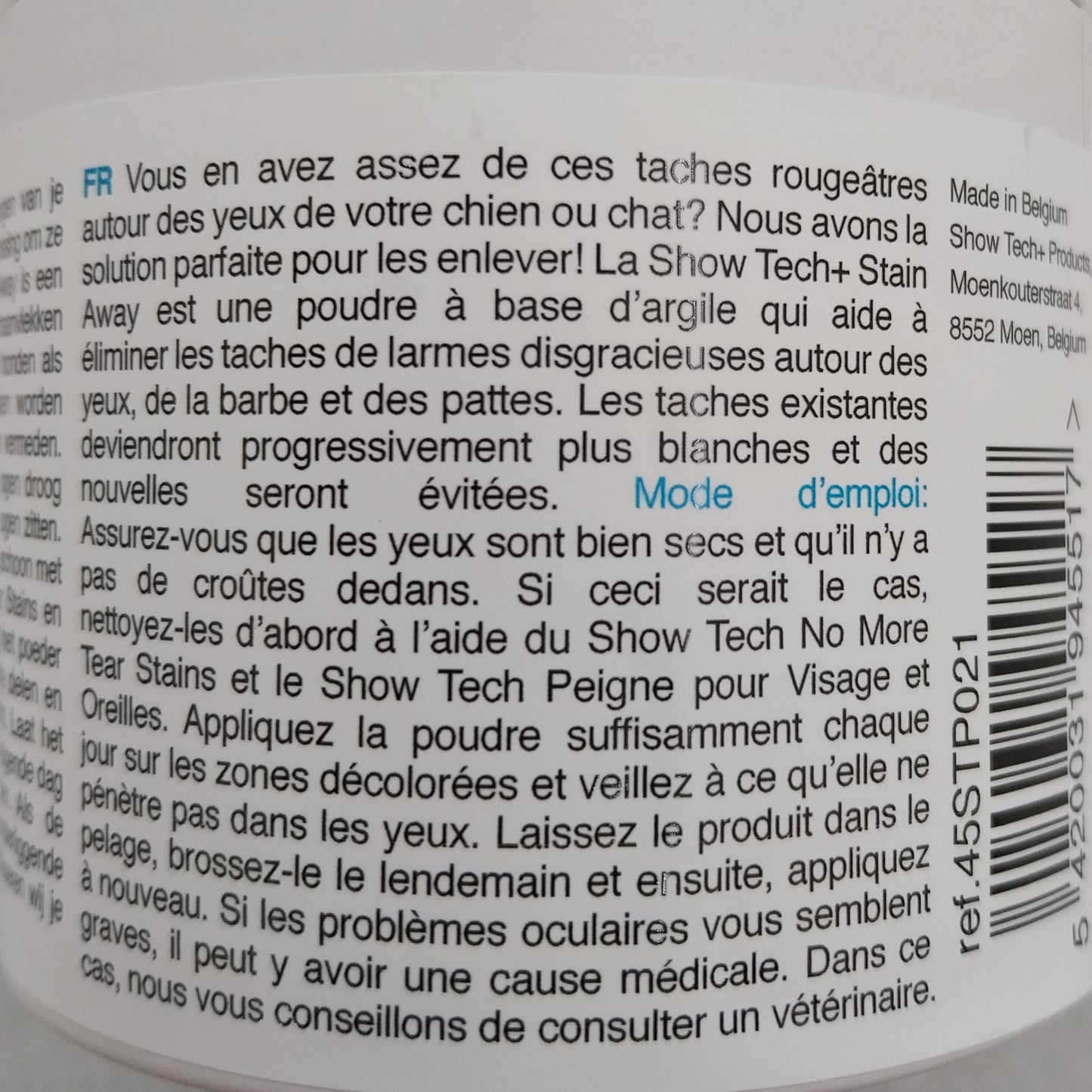 Show Tech+ Stain Away, Entferner für Tränenflecken um Augen, Bart und Pfoten bei Hunden und Katzen, 100g