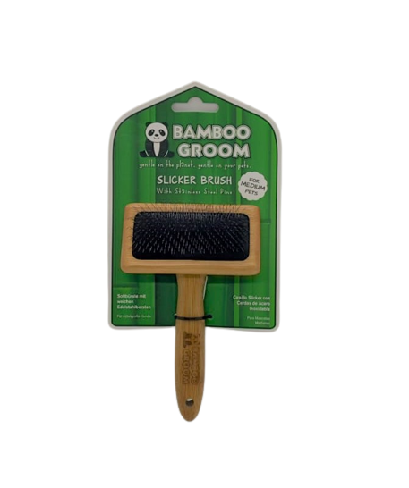 Bamboo - Groom Zupfbürste mit Edelstahlpins, Slickerbrush, Hund, Katze