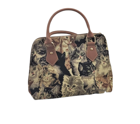 Signare Tasche Rucksack mit Katzen und Hundemotiv Handtasche Leder Shopper