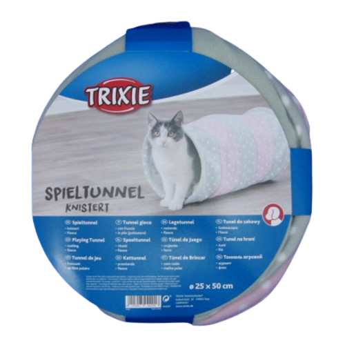 Trixie Spieltunnel Fleece Kuscheliger Tunnel mit Raschelfolie 25x50 cm für Katzen & Welpen